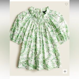 J crew Smocked neck puff-sleeve top in lime cherry blossoms